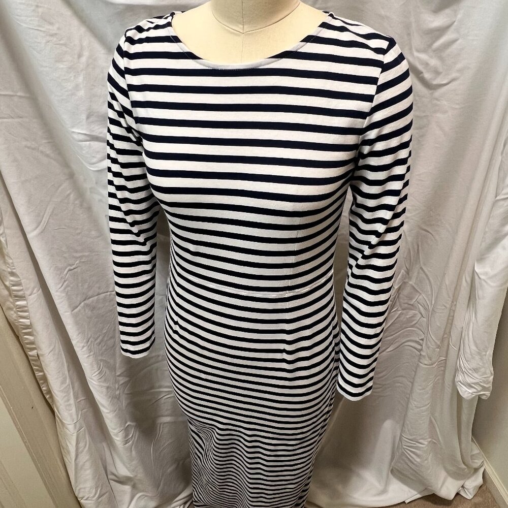 J Crew Stripe Long Sleeve Cotton Dress Sheath White Black Womens Size 2